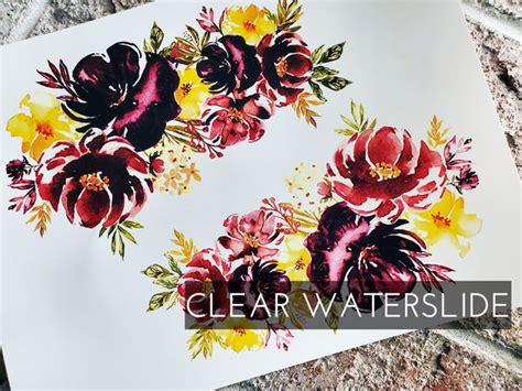 Yellow And Burgundy Floral Waterslide Decal Large Flower Water Slide