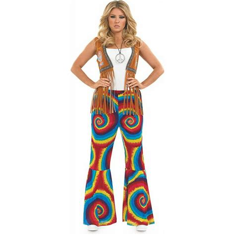 Fun Shack Womens 1960s Hippie Swirls Flared Trousers Ladies Costume