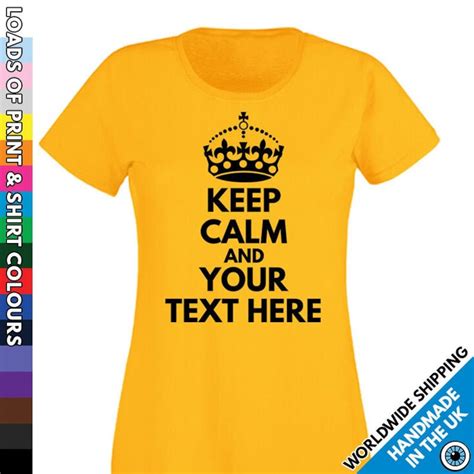 Ladies Custom Keep Calm Text Printed T Shirt Any Name Or Text Personalised Personalized Hen