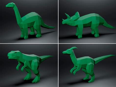 Dinosaurs Set X4 Papercraft Dinosaur Papercraft Sculpture Triceratops