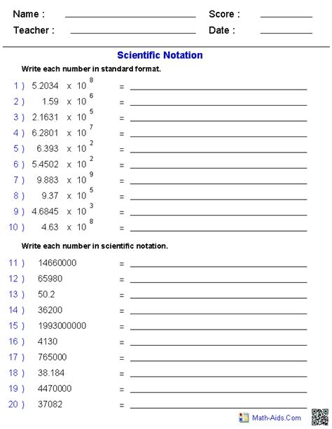 Real Numbers Exponents And Scientific Notation Worksheet