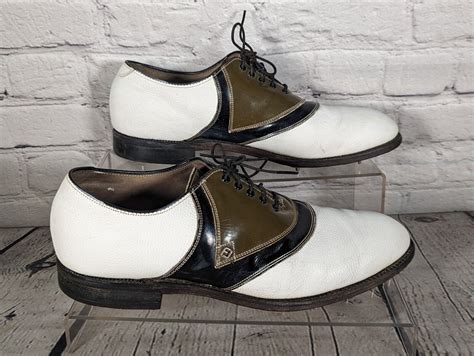 Vintage Footjoy Classics White Leather Green V Saddle Golf Shoes Men
