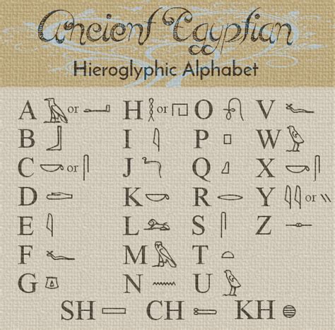 An alphabet is a standardized set of basic written symbols or graphemes (called letters) that represent the phonemes of certain spoken languages. Write your name using the Egyptian Hieroglyphic Alphabet