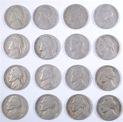16 Pieces Circ I950 D Jefferson Nickels Key Date