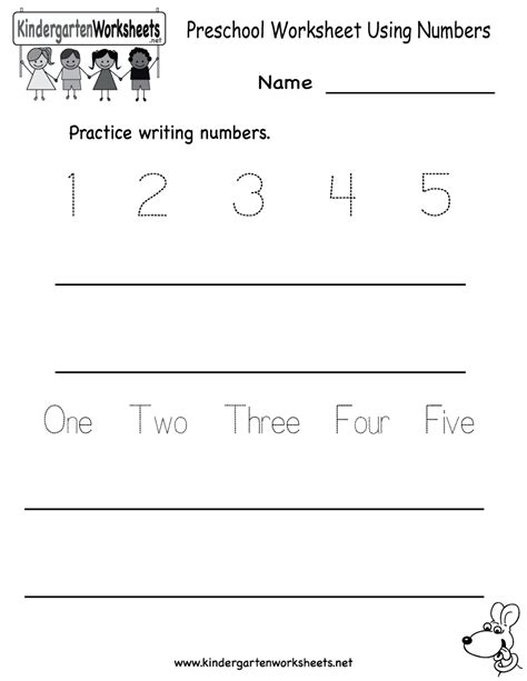 Kindergarten Preschool Worksheet Using Numbers Printable Kindergarten