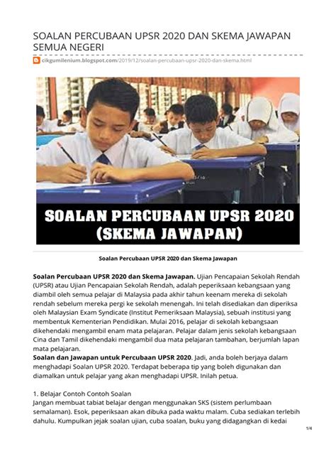 Program cuti sekolah via mathgayapos.blogspot.com. Soalan Percubaan Upsr 2020