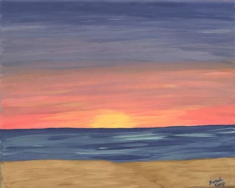 Sunset At The Beach Acrylic Painting Setting Sun On The Beach Etsy