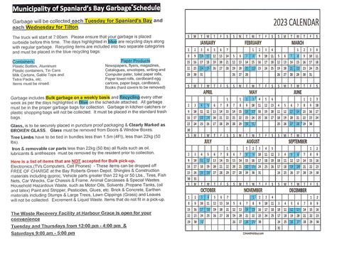 Garbage Schedule 2023 – Town of Spaniards Bay