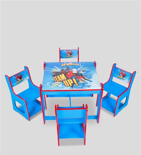 Buy Spiderman Themed Activity Table With 4 Chairs In Blue Colour By