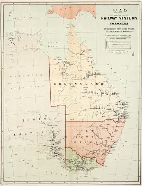 Map Showing The Railway Systems Of The Colonies Of Queensland New