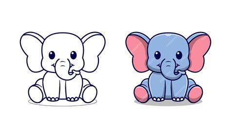 Elefante Fofo Sentado Em Desenhos Para Colorir Para Crianças Vetor