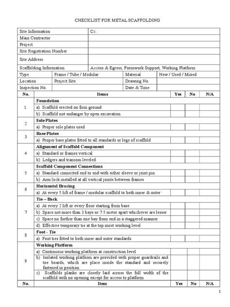 Scaffold Checklist Pdf Scaffolding Framing Construction