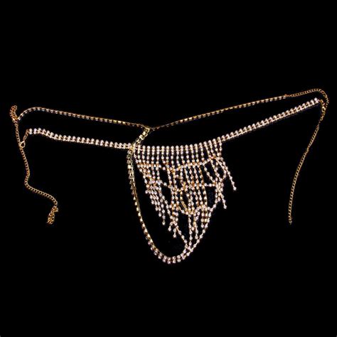 Rhinestone Body Jewelry Tassel Sexy Underwear Women Thong Panties