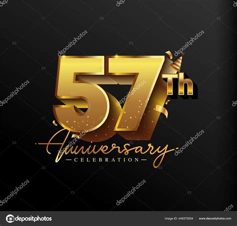 57th Anniversary Logotype Gold Confetti Isolated Black Background