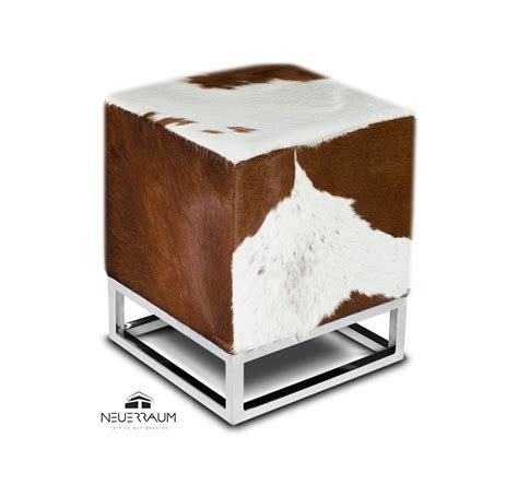 Cube Cow Skin Ottoman Footstool Brown White Neuerraum