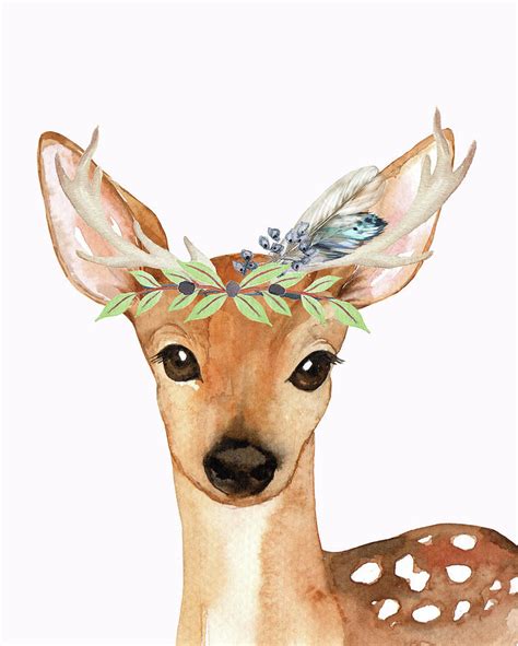 Blue Feather Woodland Boho Deer Digital Art By Pink Forest Cafe Fine