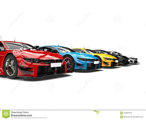 Row Of Colorful Modern Super Race Cars Stock Illustration