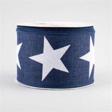 3 Yards Navy Blue And White Star Ribbon Wired Ribbon Etsy