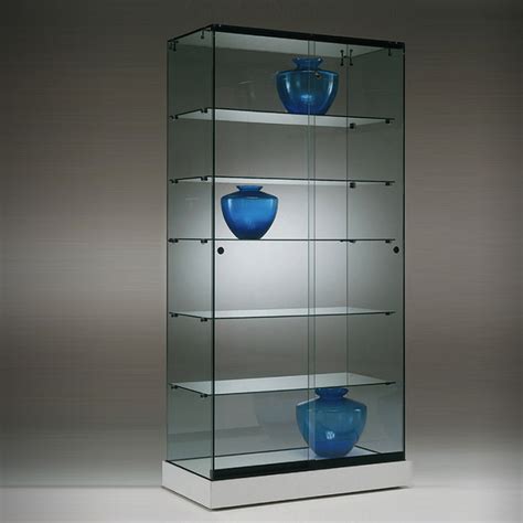 S6 Base Nova Frameless Glass Display Cabinet With 5no Shelves Lockable Sliding Doors And Base