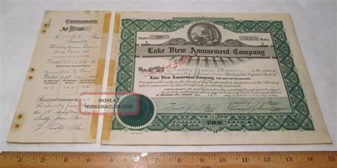 Rare 1946 Washington Park Lake View Amusement Michigan City Certificate