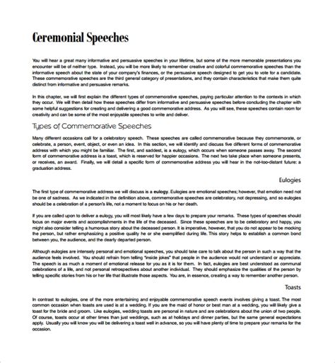Free 8 Sample Ceremonial Speech Example Templates In Pdf Ms Word