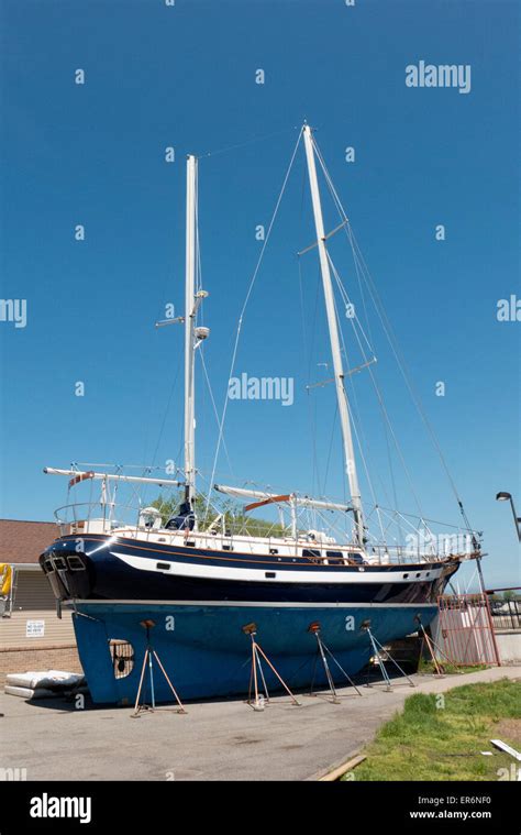 Double Masted Yacht In Dry Dock Stock Photo Alamy