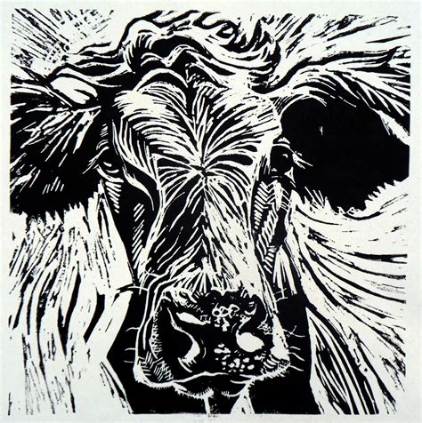 Cow 2 Lino Print Linocut Prints Linocut Art Linocut