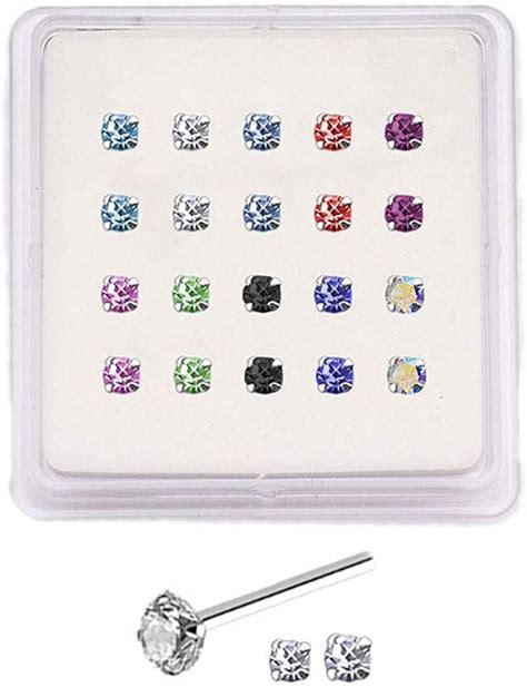 20 Pack 925 Sterling Silver Nose Studs Rings 1mm Stone 22g