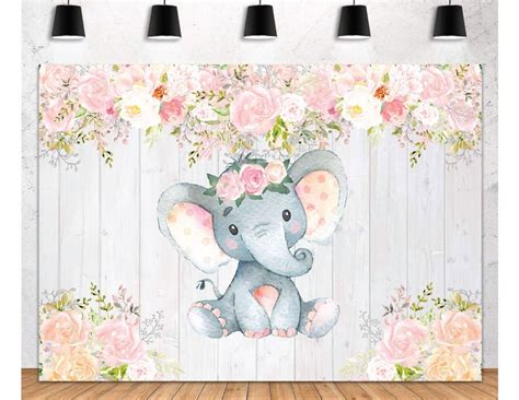 Elephant Baby Shower Backdrop Rustic Floral Pink Flower Wood Etsy