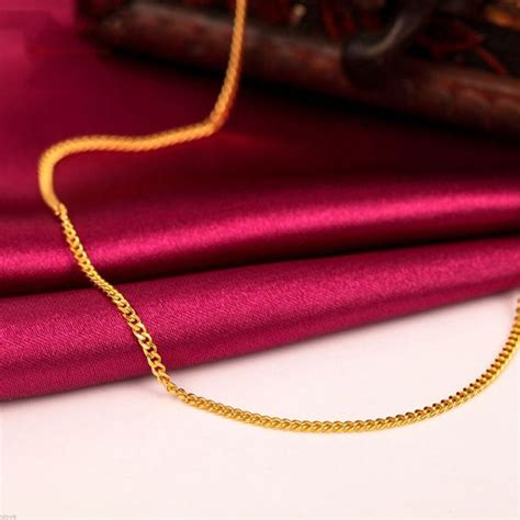 Fine Pure 999 24k Yellow Gold Chain Women Curb Link Solid Necklace 16