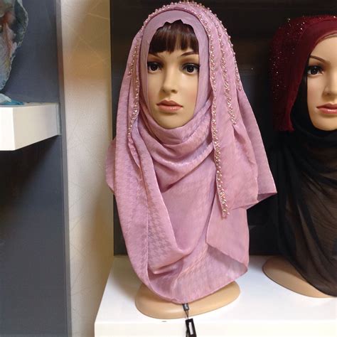 Buy Muslim Women Chiffon Beading Pink Easy Wear Headscarf Islamic Khimar Hijab