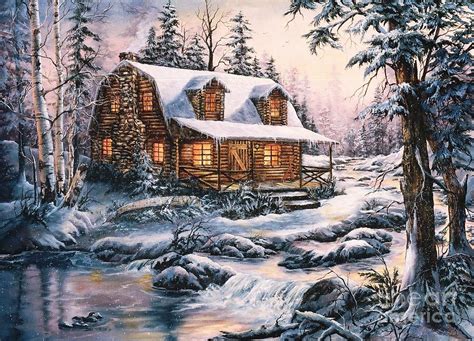 Cabin In Snow Painting By Jean Harrison