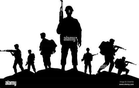 Group Of Soldiers Military Silhouettes Figures Vector Illustration