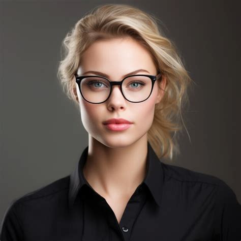 Premium Ai Image A Woman Wearing Glasses And A Black Shirt With A Black Shirt That Says Quot