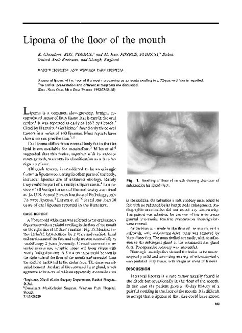 Pdf Lipoma Of The Floor Of The Mouth Khaled Ghandour