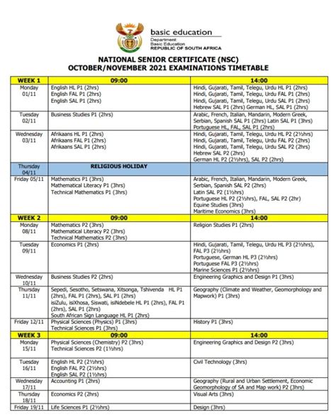 National Senior Certificate Matric Exam Timetable 2023 - SA Online Portal
