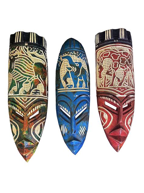 Buy Hand Carved African Wall Art 3 Pack Painted African American Wall