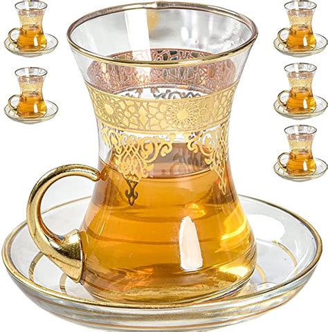 Amazon Com Turkish Tea Glasses Cups Set Of 6 And Saucers Glassware