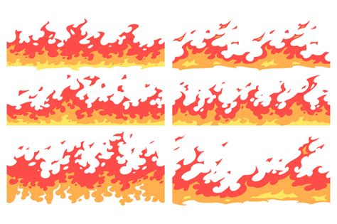 Cartoon Fire Border Flame Divider Bright Fire Flames Borders And Sea