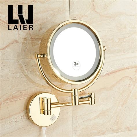 Led Bath Mirror Bathroom Dual Arm Extend Beauty Glass Lamp 2 Face Magnifying Copper Makeup