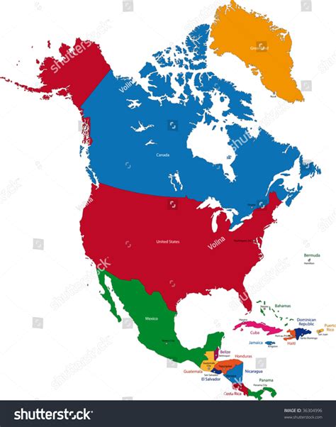 Vektor Stok Colorful North America Map Countries Capital Tanpa Royalti
