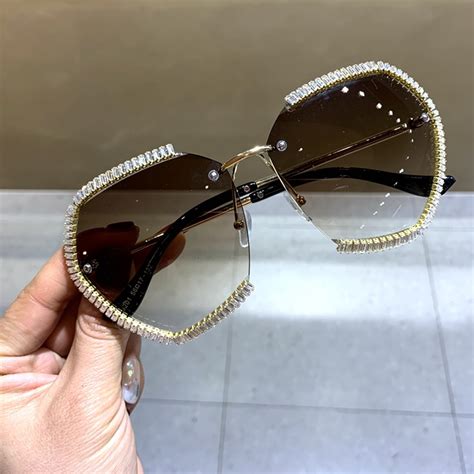 2020 oversized rimless sunglasses women square metal frame clear lens sun glasses men vintage