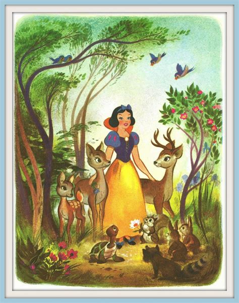 Fairy Tale Art Print Snow White With Animals 1971 Vintage
