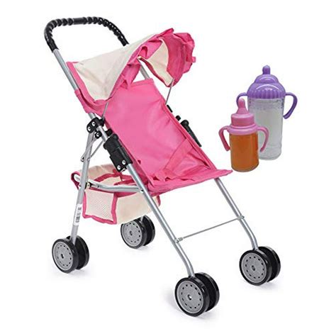 Fash N Kolor My First Doll Stroller With Basket Pink And Offwhite