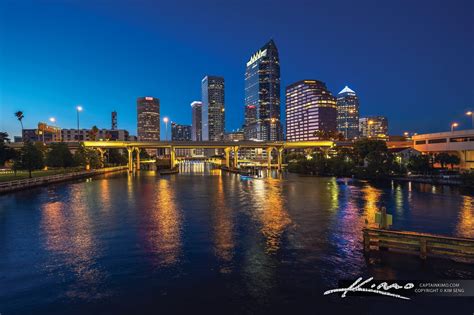 Nightfall Over Tampa Skyline And Hillsborough River Hdr Photography