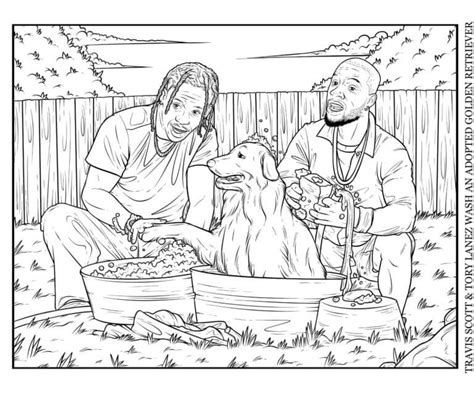 Travis Scott And Tory Lane Wash A Golden Retriever Coloring Page