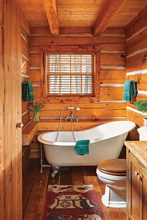 Cozy Cabin Bathroom In Montana Cabin Interiors Log Cabin Interior