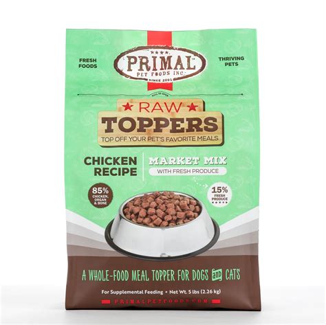 Good way to dabble in feeding a raw diet. Departments - Primal Market Mix Topper - Chicken, 5 lbs