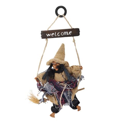 Lyumo Lifelike Hanging Flying Witch With Broom Decor Ornament Door