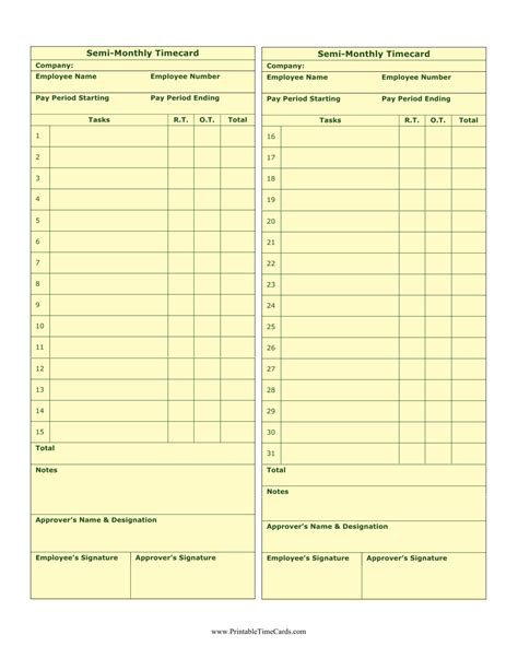 Semi Monthly Time Card Template Download Printable Pdf Templateroller